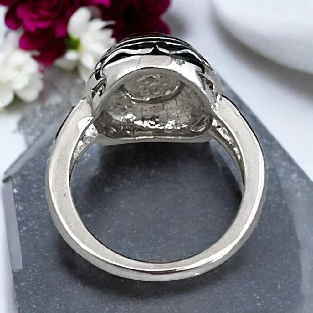 New Premier Designs Ring Size 6 Antiqued Silver Tone Red Cabochon  9M
